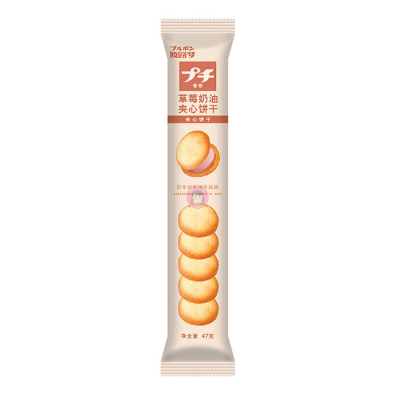 波路梦普奇草莓奶油夹心饼干47g Bourbon Petit Sandwich Cookies Strawberries & Cream Flavour