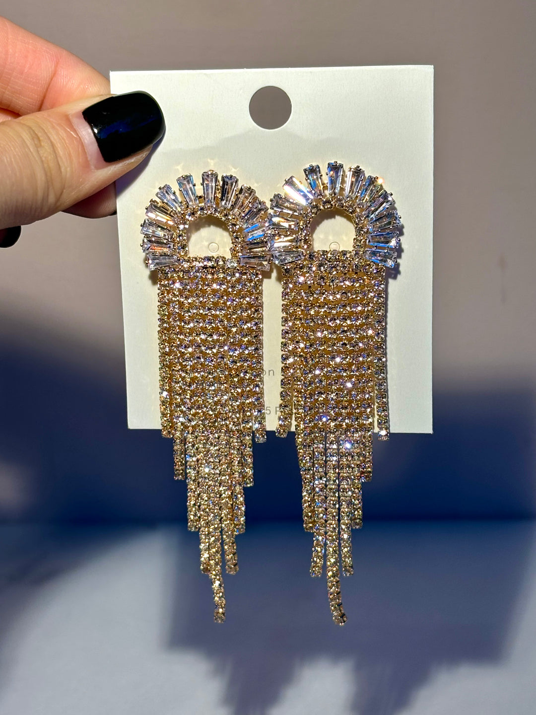 金色半圆形水钻耳环 Gold Half Circle Chandelier Earrings