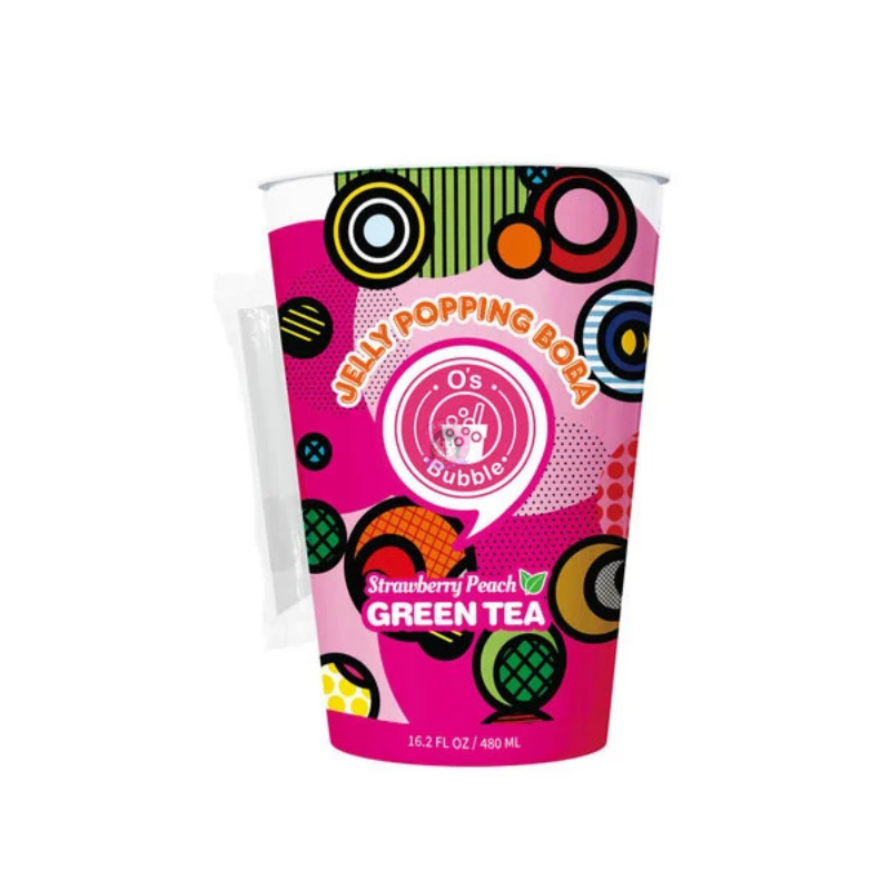 OB Strawberry Peach Green Tea Boba 350ml