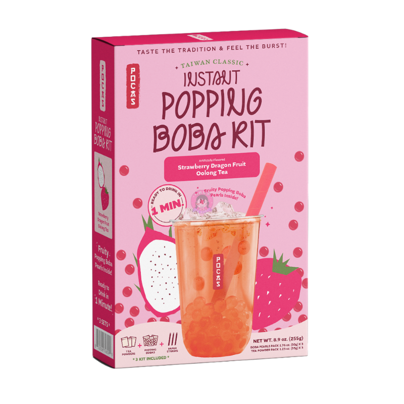 Pocas Popping Boba Kit Strawberry Dragon Fruit Oolong Tea Flavour 255g