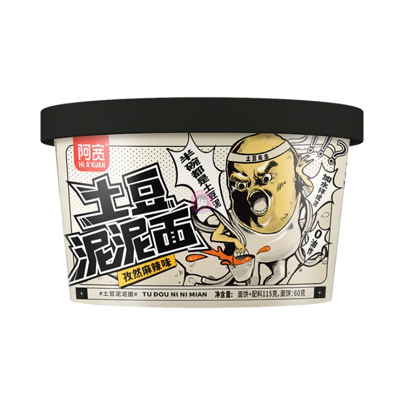 阿宽土豆泥拌面孜然麻辣味桶105g A Kuan Mashed Potato With Noodles Hot & Spicy Cumin Flavour Bowl
