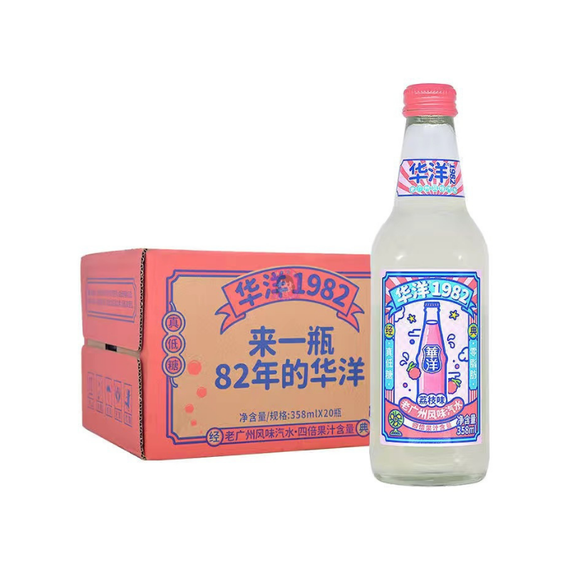 华洋1982荔枝味汽水358ml HY Sparkling Lychee Juice