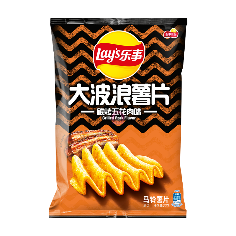 乐事大波浪薯片炭烧五花肉味70g Lay's Potato Chips Grilled Pork Belly Flavour