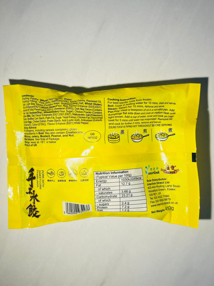 康乐猪肉玉米水饺410g Honor Pork With Corn Dumplings