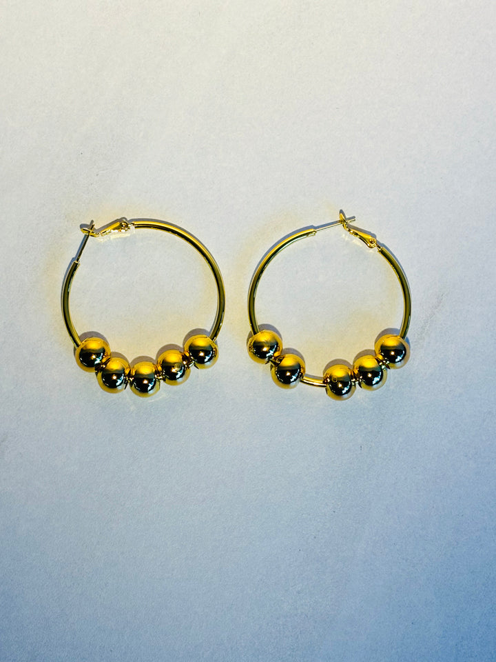 金色粗形珍珠环耳环 Gold Chunky Pearl Hoop Earrings
