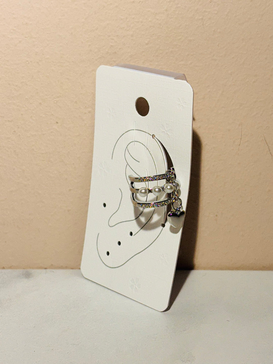 银色珍珠爱心耳夹 Silver Pearl Heart Ear Cuff