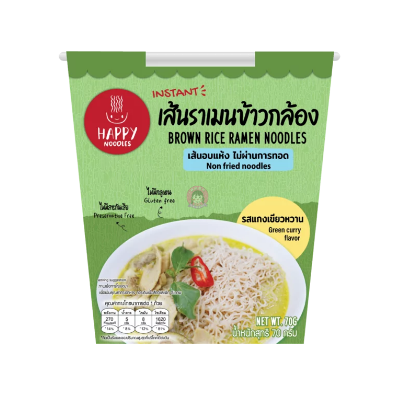Happy Noodle Brown Rice Ramen Noodle Thai Green Curry Cup 70g