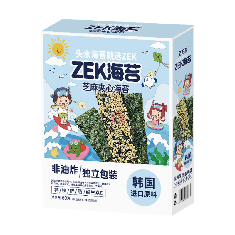 Zek每日夹心海苔芝麻味60g Zek Sandwiched Seaweed Snack Sesame Flavour