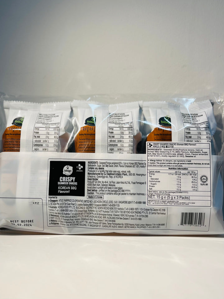 Bibigo Crispy Seaweed Snacks BBQ Flavour 15g