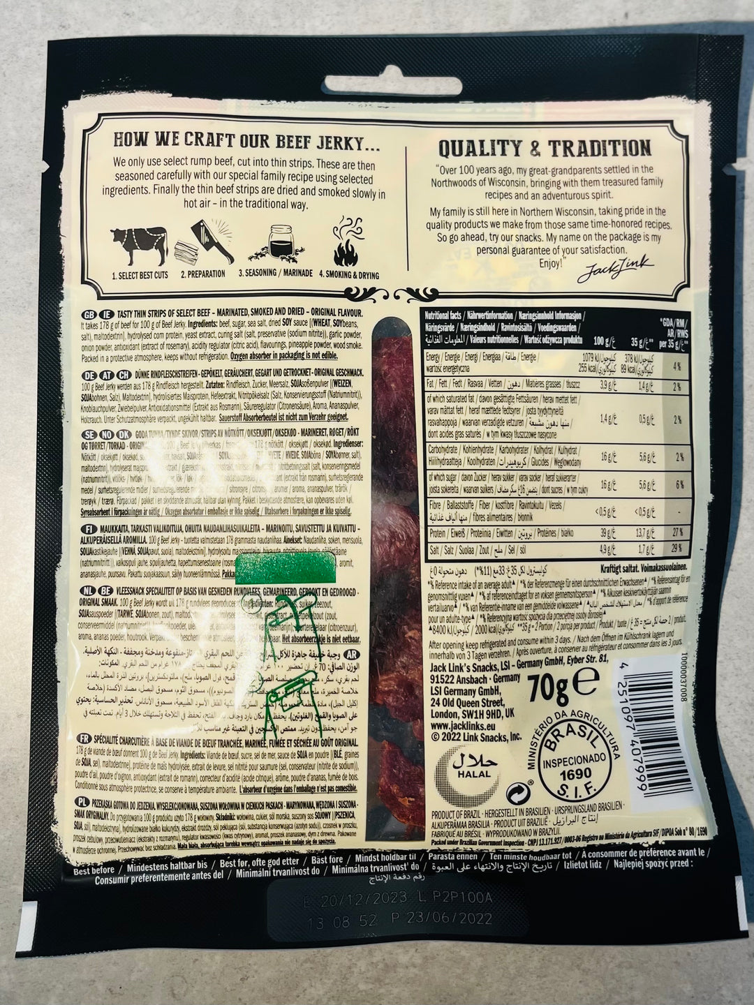 Jack Link's Beef Jerky Original 70g 牛肉干原味