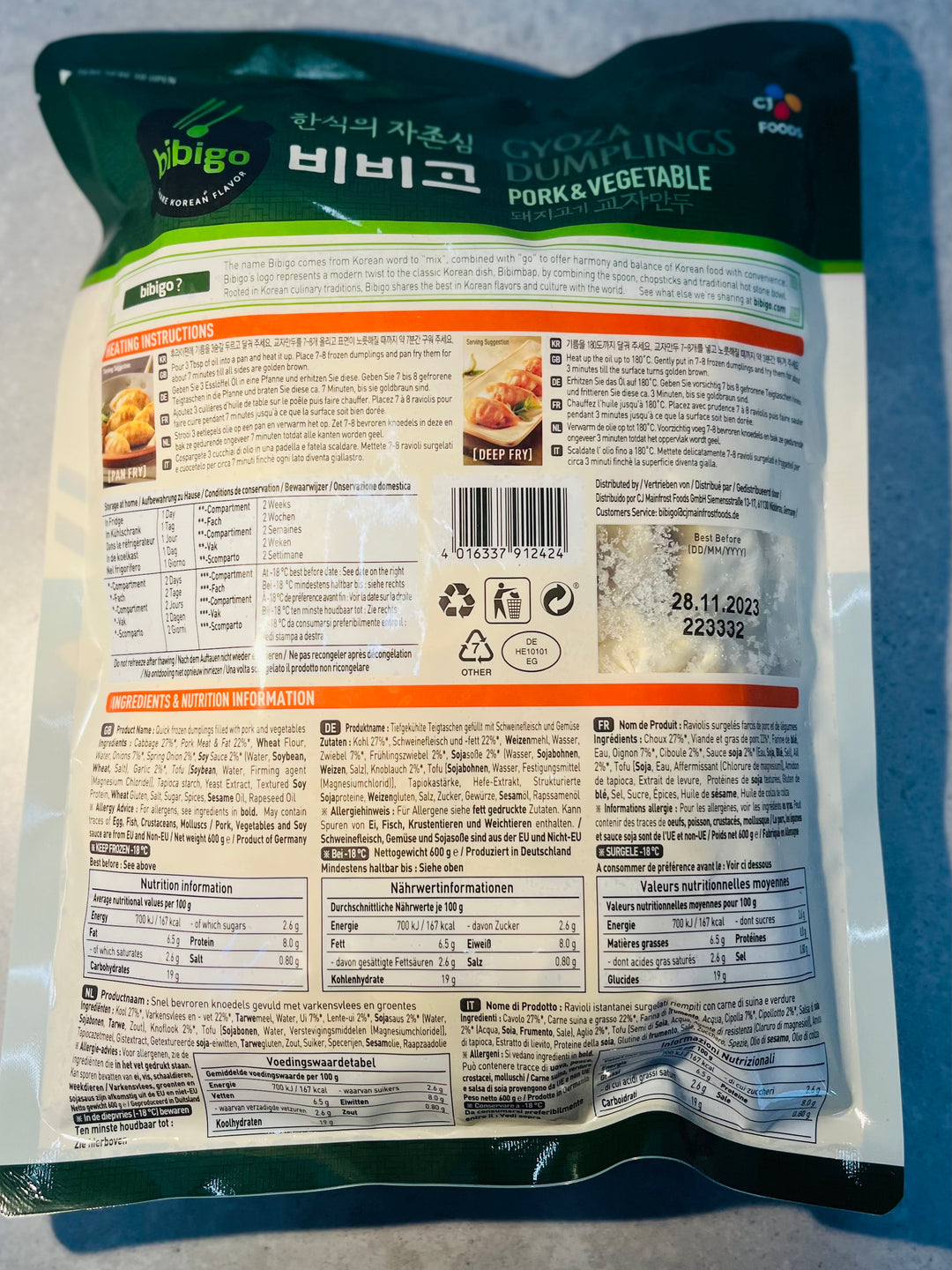 Bibigo Pork & Veggie Gyoza Dumplings 600g