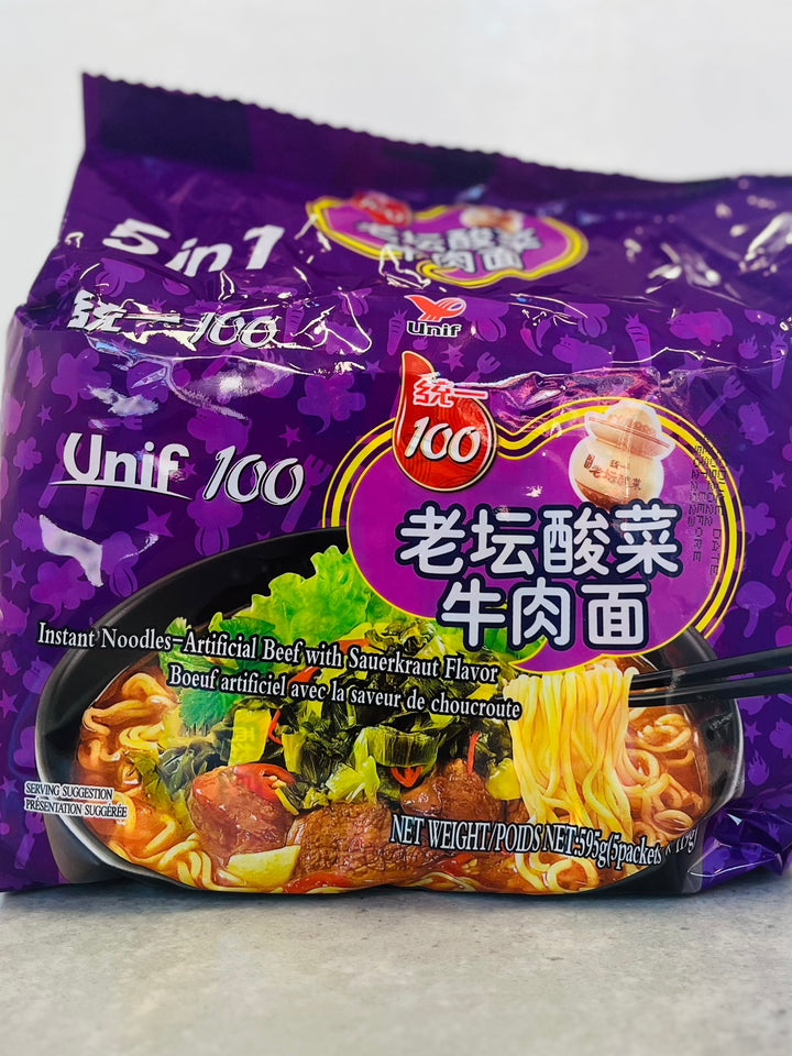 统一老坛酸菜牛肉面5pcks UNi Noodles Beef & Sauerkraut